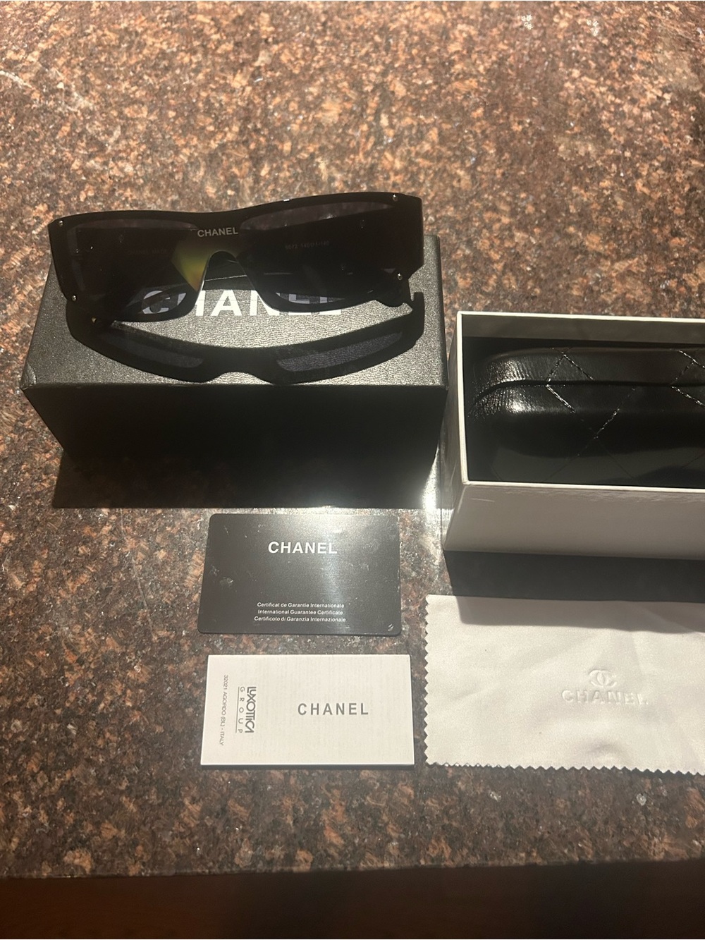 CHANEL Black Shield Sunglasses with Logo